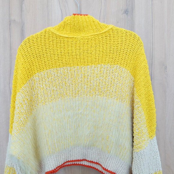 Free People Womens Sunbrite Sweater Size M Yellow Striped Cropped Oversized Cozy - Picture 5 of 6